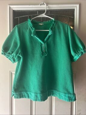 JODIFL Emerald Green Ruffle-Trim Short Sleeve Tee